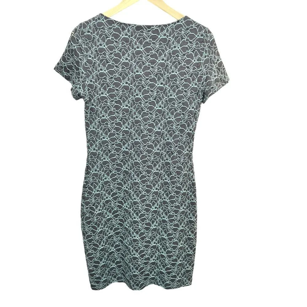 Velvet Gray and Blue Sheath Dress Stretchy Scoop Neck Short Sleeve Size Large - Picture 2 of 6